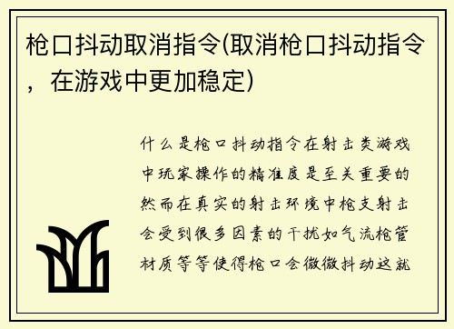 枪口抖动取消指令(取消枪口抖动指令，在游戏中更加稳定)
